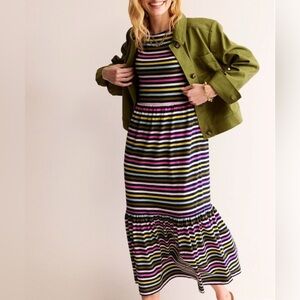 Boden Emma Tiered Jersey Midi Striped Dress